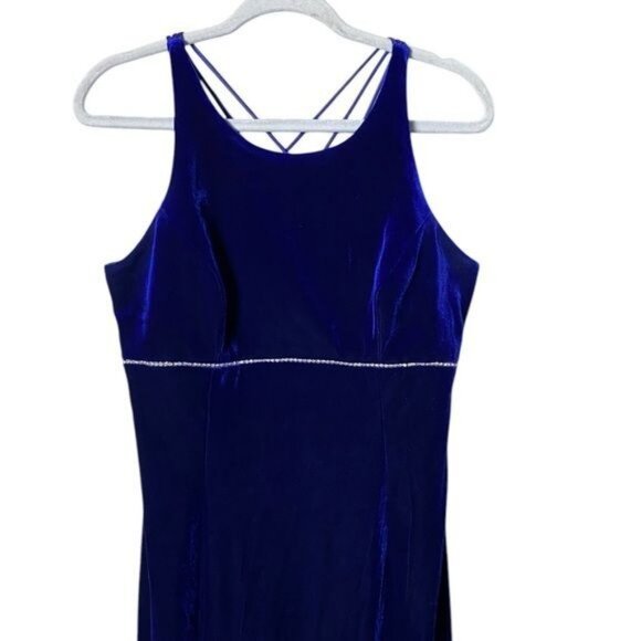 Vintage Y2K Babydoll Velvet Slip Dress 12 Maxi Fairy Grunge Whimsigoth Hoco Blue - Picture 4 of 9
